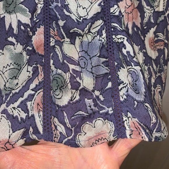 Lucky Brand Floral Crochet Insert Peasant Blouse - Picture 16 of 16